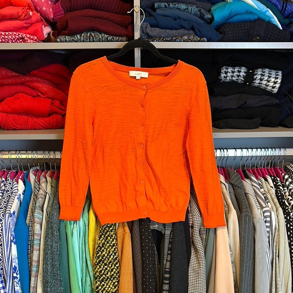 Loft orange long sleeve button front cardigan size XS